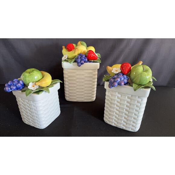 Fitz and Floyd Fruid Basket Ceramic Canisters - Picture 1 of 11